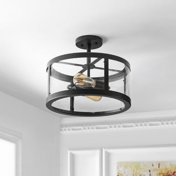 Herndon 15" Iron/Glass Modern LED Flush Mount - JONATHAN Y
